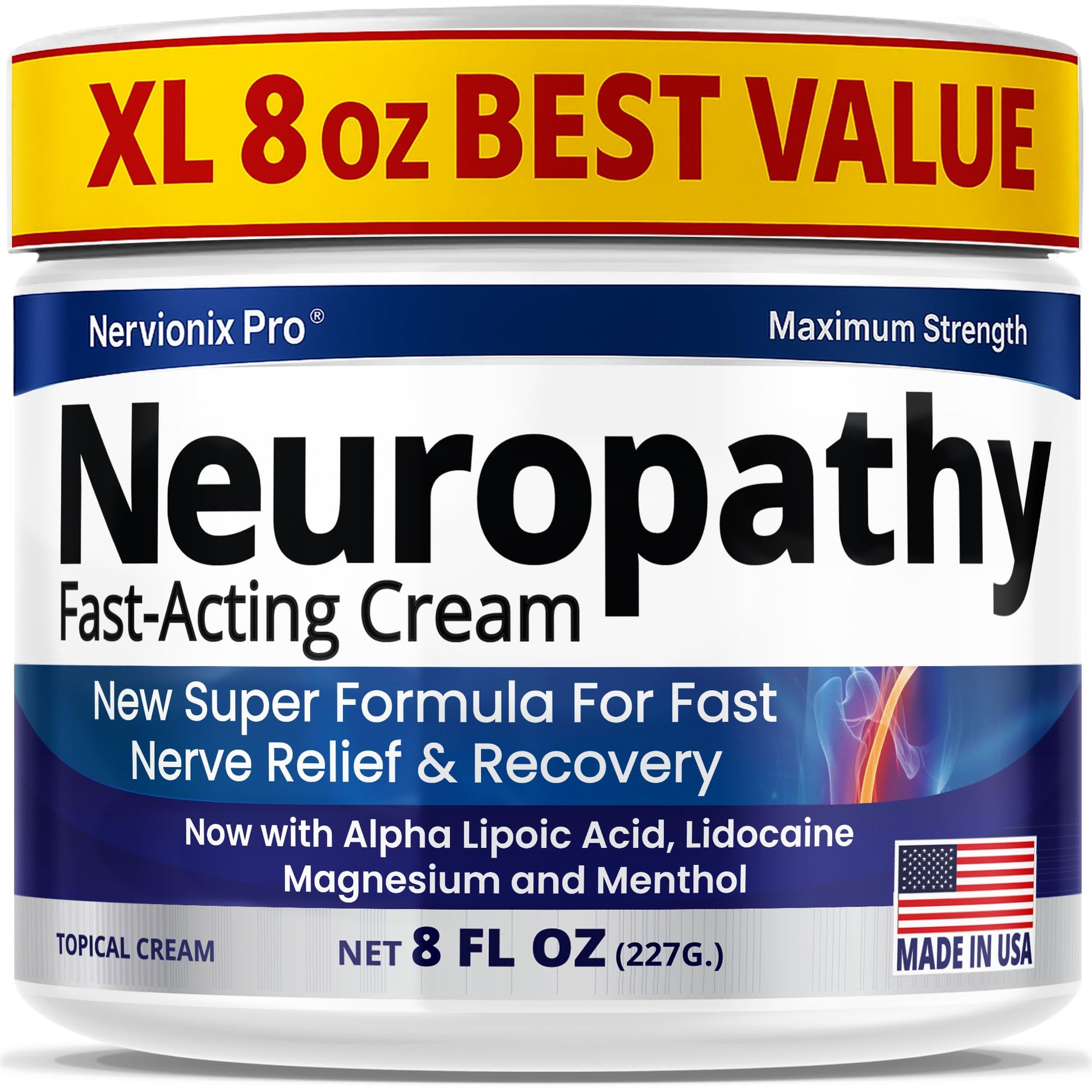Neuropathy Nerve Relief Cream – Extra Large 8 oz – Maximum Strength for Feet Hands Legs Toes Back – Natural Ingredients Arnica Aloe Vera MSM Vitamins – Fast-Acting Soothing Relief – Super Value 8 oz - Maple Wellness Supplements