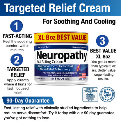 Neuropathy Nerve Relief Cream – Extra Large 8 oz – Maximum Strength for Feet Hands Legs Toes Back – Natural Ingredients Arnica Aloe Vera MSM Vitamins – Fast-Acting Soothing Relief – Super Value 8 oz - Maple Wellness Supplements