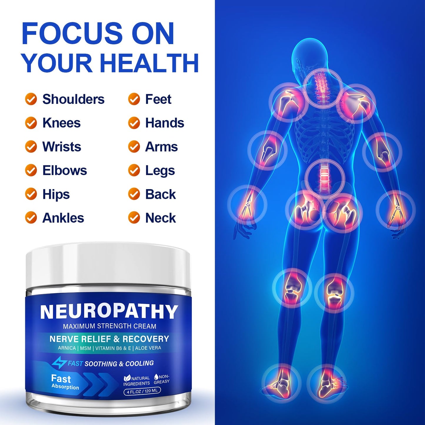 Neuropathy Nerve Relief Cream, Large 4 Oz, Nerve Savior for Neuropathy-Maximum Strength for Feet, Hands, Legs ＆ Toes, Neuropathy Cream with Arnica, Vitamin B6, Aloe Vera ＆ MSM, 120 ml - Maple Wellness Supplements