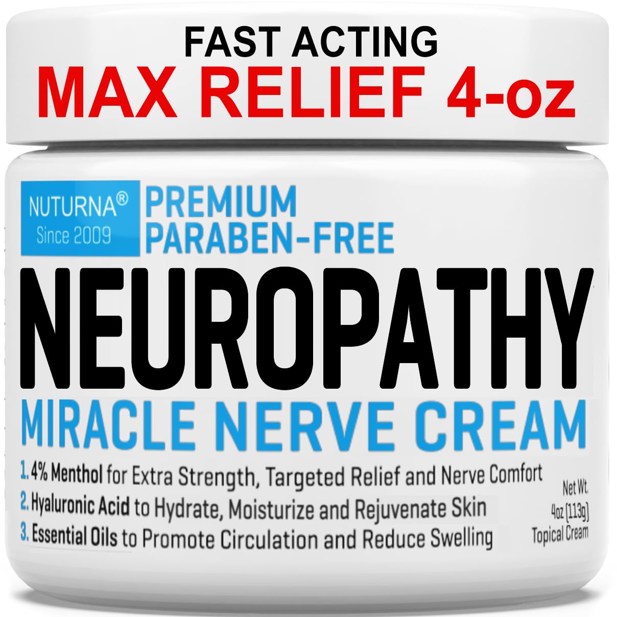 Neuropathy Nerve Relief Cream - Premium Nerve Cream 3X Action for Targeted Relief and Soothing Nerve Comfort - Maximum Strength with 4% Menthol Arnica MSM for Feet Hands Legs Toes & Back - Large 4 Oz - Maple Wellness Supplements