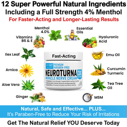 Neuropathy Nerve Relief Cream - Premium Nerve Cream 3X Action for Targeted Relief and Soothing Nerve Comfort - Maximum Strength with 4% Menthol Arnica MSM for Feet Hands Legs Toes & Back - Large 4 Oz - Maple Wellness Supplements
