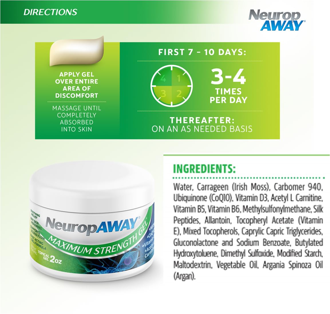 NeuropAWAY® Maximum Strength Gel, for Nerve discomfort, Burning, Tingling, and Numbness 2oz - Maple Wellness Supplements