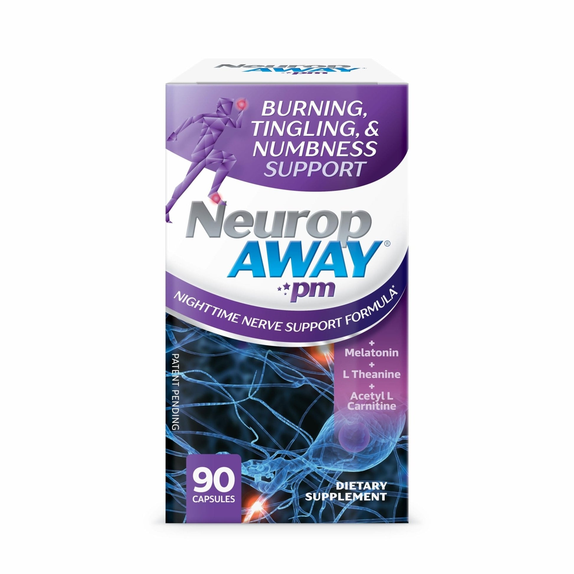 NeuropAWAY Nerve Support PM, with R-Alpha Lipoic Acid to Help Provide Nerve Relief in as Little as 5 Days, Acetyl-L-Carnitine, Theanine, Melatonin, and Methylcobalamin, 90 Capsules - Maple Wellness Supplements