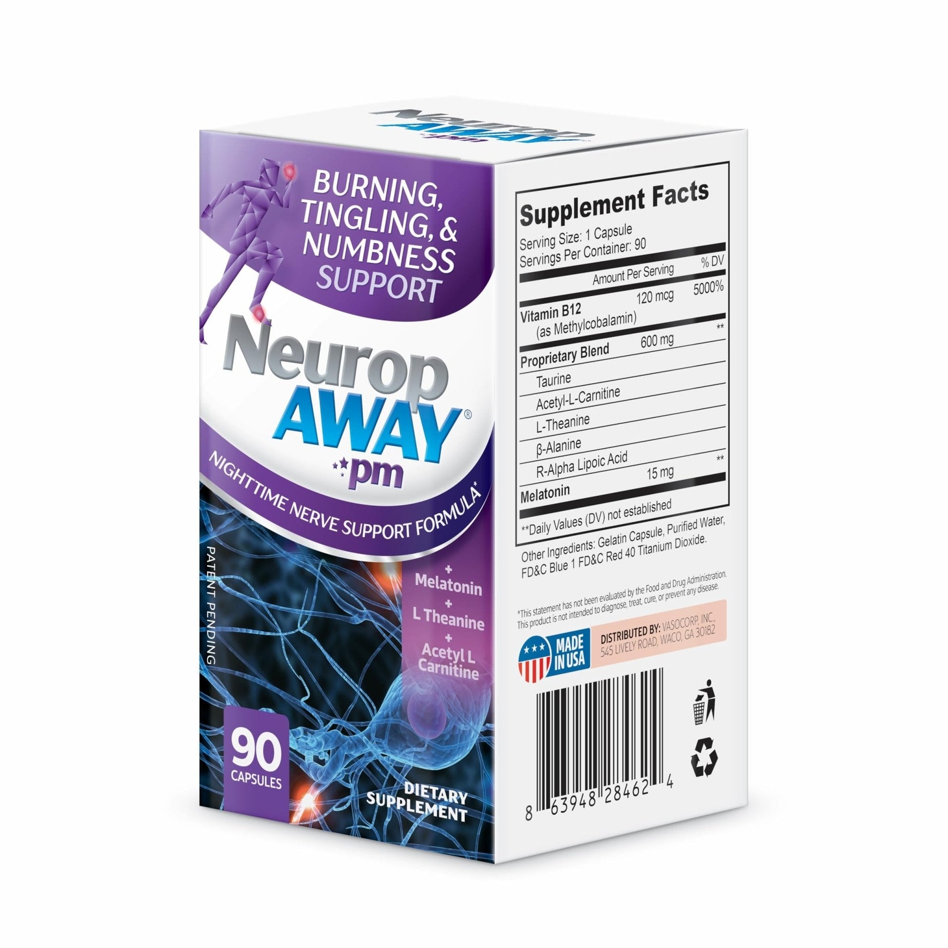 NeuropAWAY Nerve Support PM, with R-Alpha Lipoic Acid to Help Provide Nerve Relief in as Little as 5 Days, Acetyl-L-Carnitine, Theanine, Melatonin, and Methylcobalamin, 90 Capsules - Maple Wellness Supplements