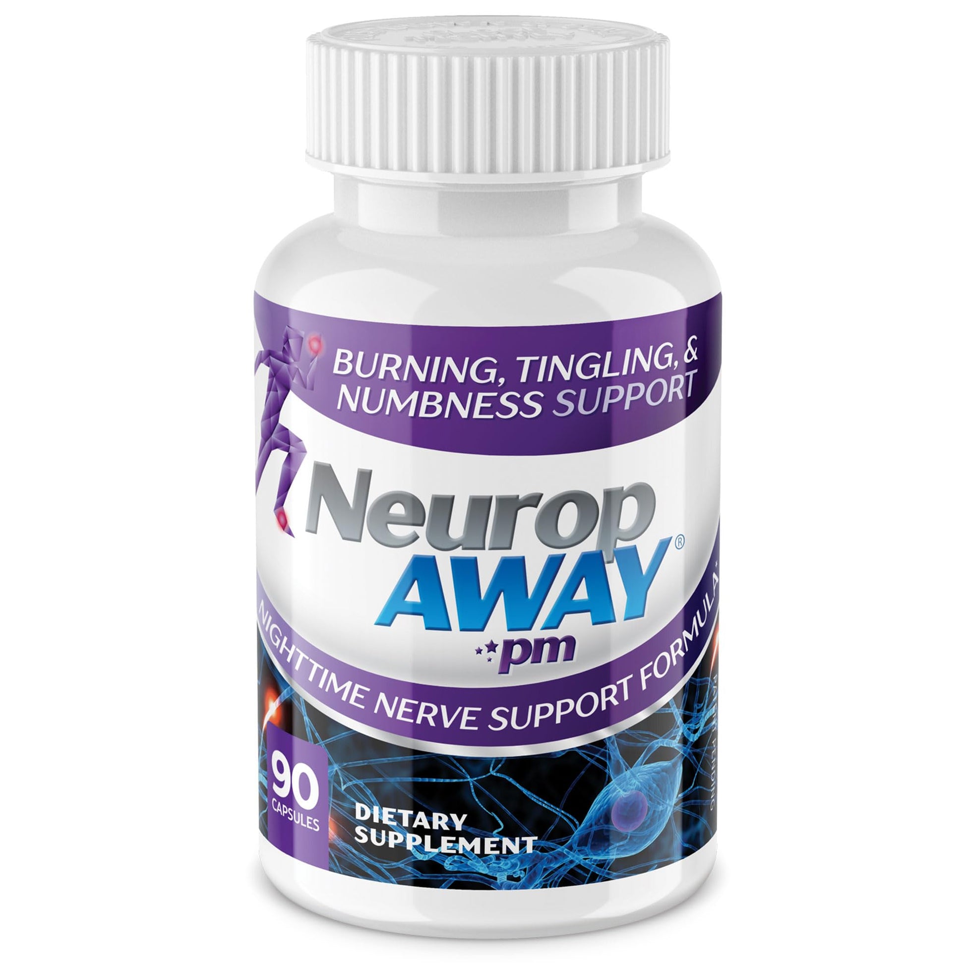 NeuropAWAY Nerve Support PM, with R-Alpha Lipoic Acid to Help Provide Nerve Relief in as Little as 5 Days, Acetyl-L-Carnitine, Theanine, Melatonin, and Methylcobalamin, 90 Capsules - Maple Wellness Supplements