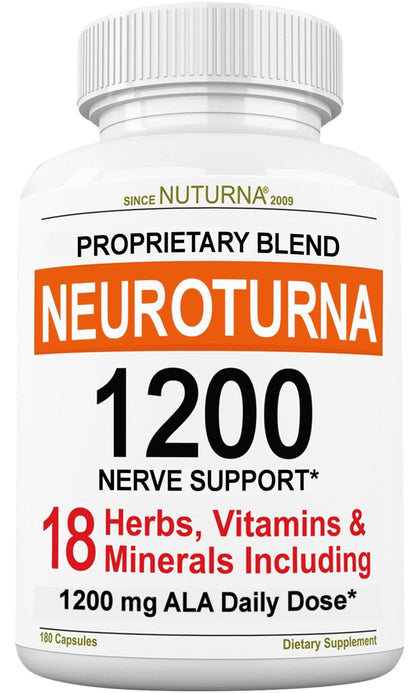 Neuroturna Support Supplement with 1200 mg Pure Alpha Lipoic Acid - Maximum Strength Formula with ALA + Vitamins + Minerals + Herbs - Best Natural Support - 180 Capsules - Maple Wellness Supplements