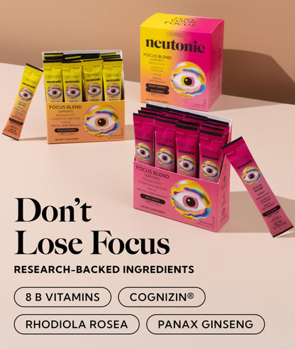 Neutonic Nootropic Focus Blend Powder | Peach Mango & Wild Berry 32 Sticks | Caffeine Free, Zero Sugar | Support Memory, Mental Clarity, Cognitive Function | Boost Focus, Energy, Brain Health - Maple Wellness Supplements