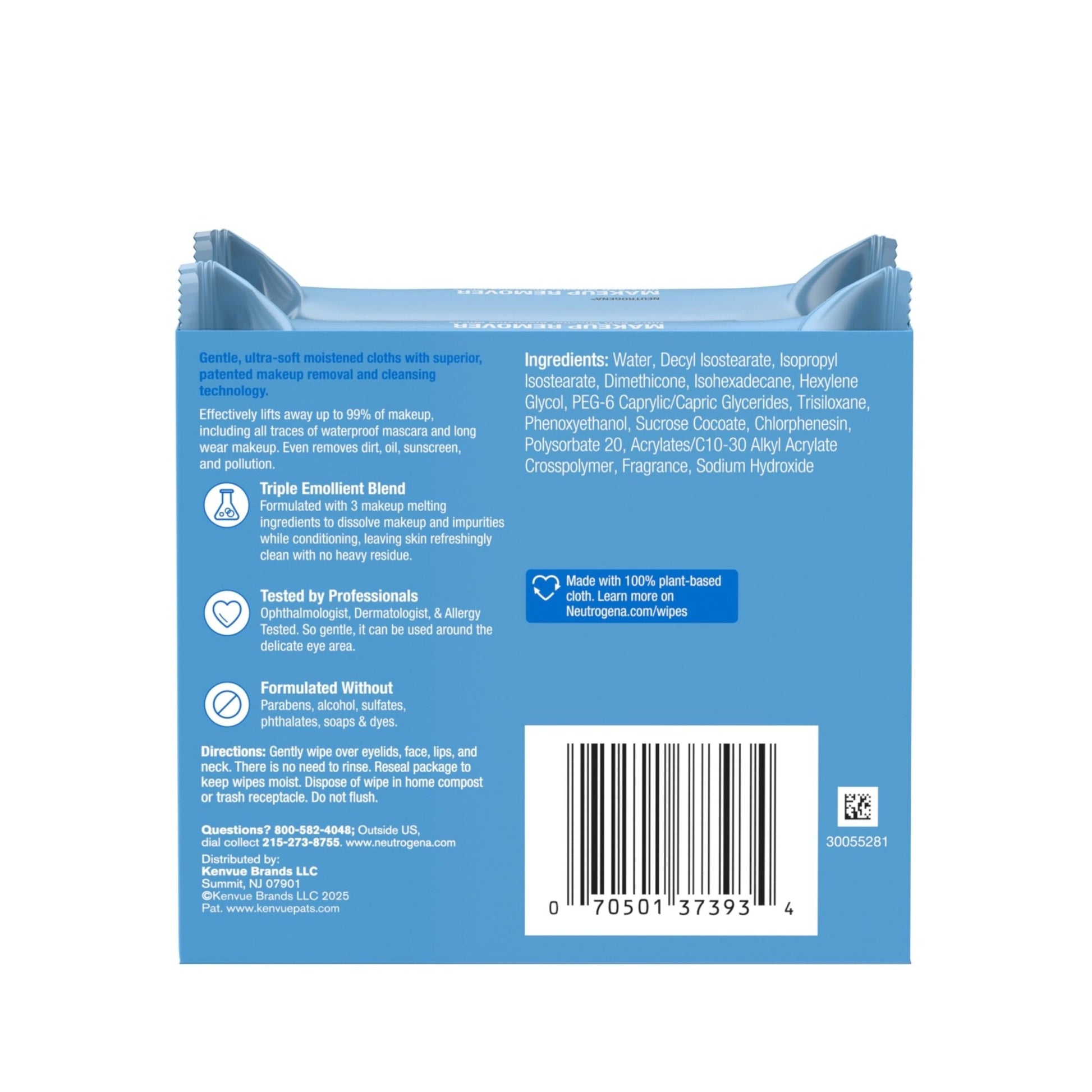 Neutrogena Makeup Remover Wipes Micellar Alcohol-Free Face Towelettes Remove Waterproof Mascara & Oil, Compostable 100% Plant-Based Cloth - Maple Wellness Supplements
