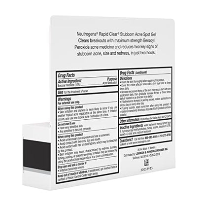Neutrogena Rapid Clear Stubborn Acne Spot Treatment Gel, Maximum Strength 10% Benzoyl Per-oxide - Maple Wellness Supplements