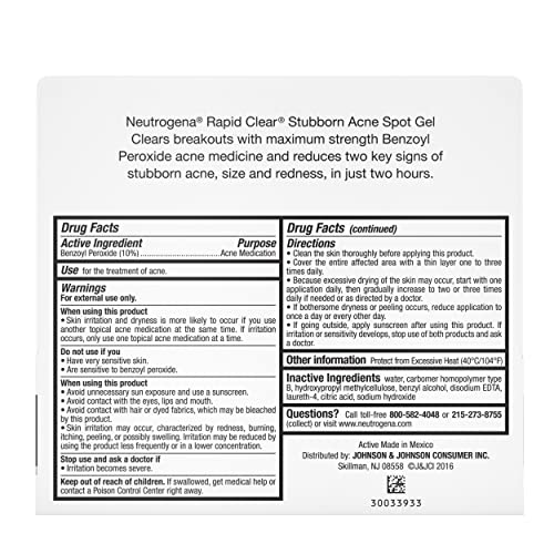 Neutrogena Rapid Clear Stubborn Acne Spot Treatment Gel, Maximum Strength 10% Benzoyl Per-oxide - Maple Wellness Supplements