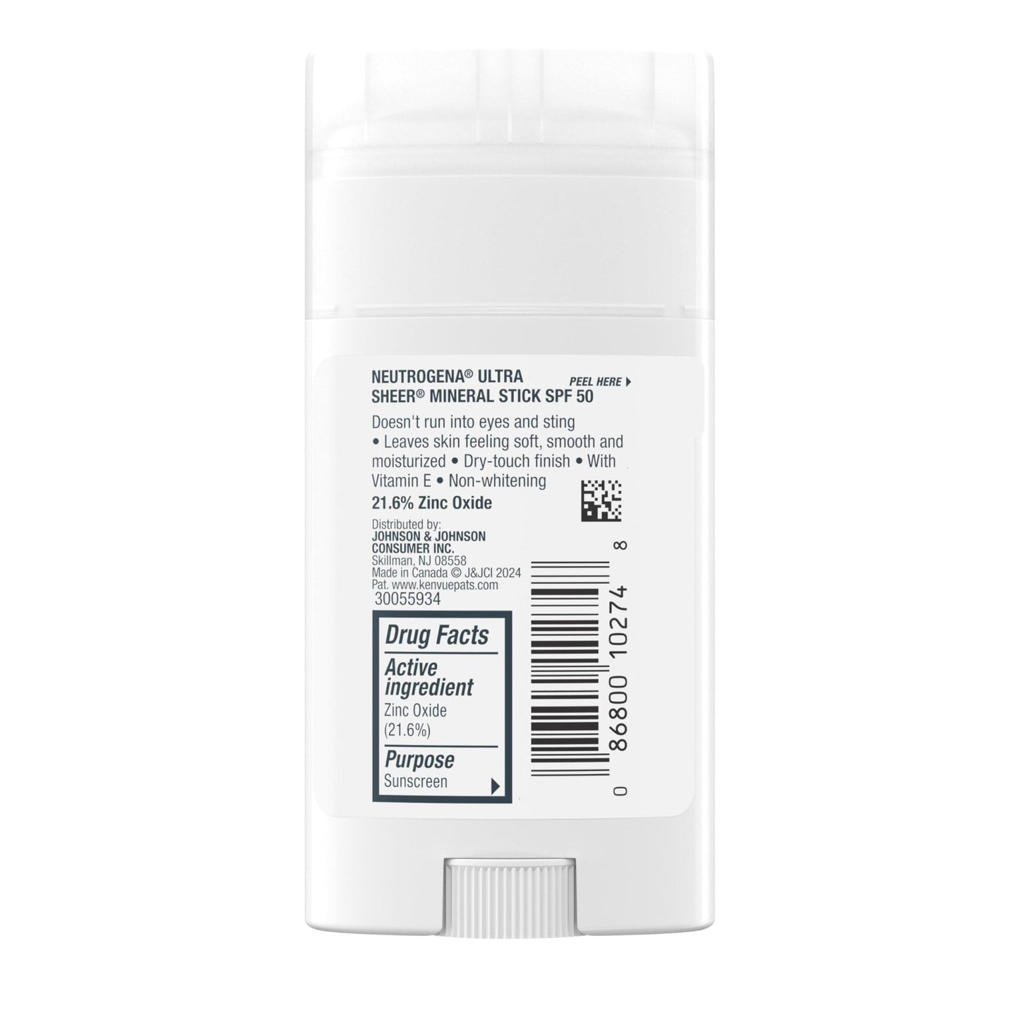 Neutrogena Ultra Sheer Dry Touch SPF 50 Mineral Sunscreen Stick for Sensitive Skin, Zinc Oxide, Body & Face Sunscreen - Maple Wellness Supplements