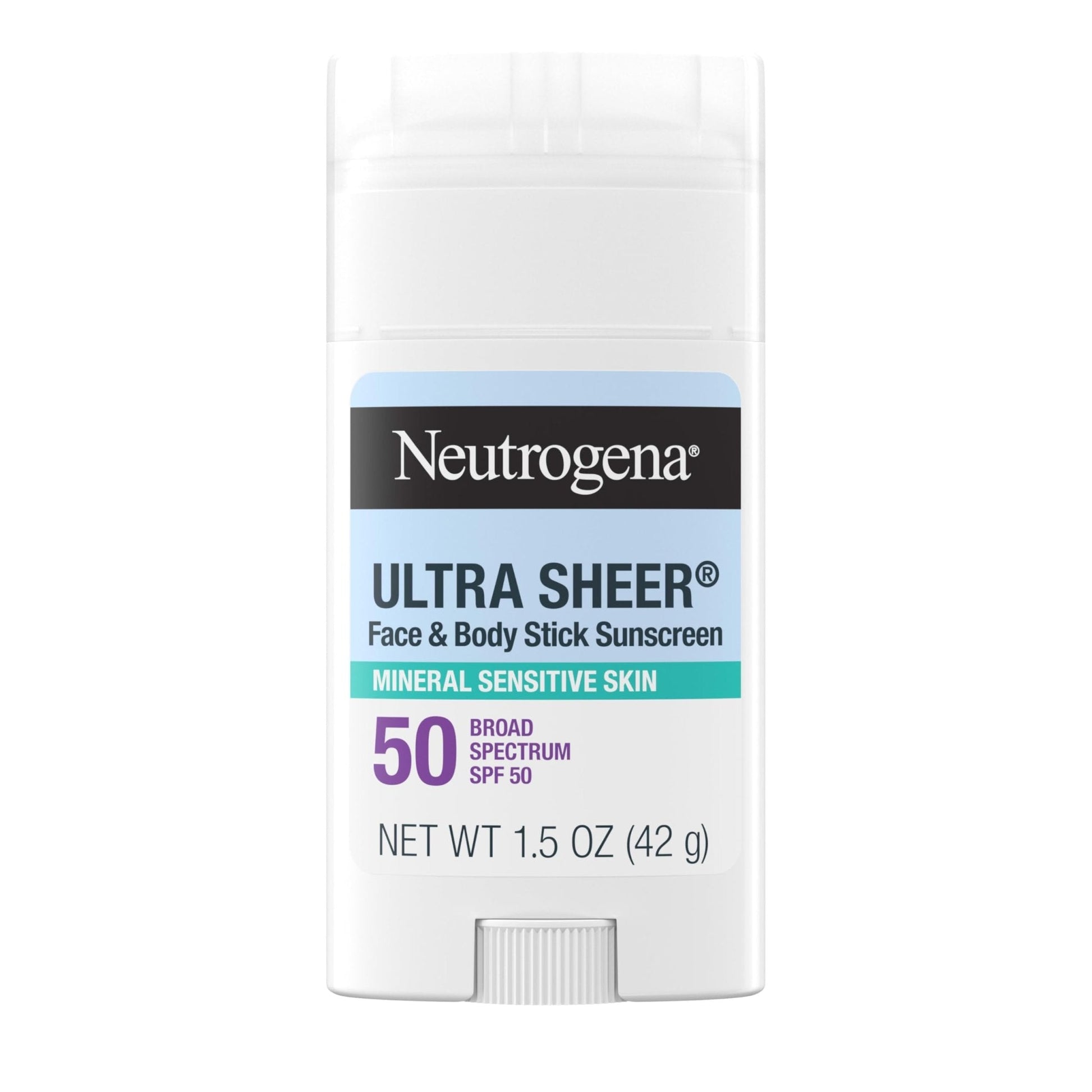 Neutrogena Ultra Sheer Dry Touch SPF 50 Mineral Sunscreen Stick for Sensitive Skin, Zinc Oxide, Body & Face Sunscreen - Maple Wellness Supplements
