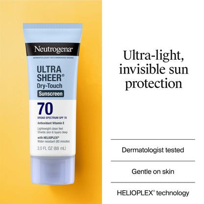 Neutrogena Ultra Sheer Dry-Touch Sunscreen Lotion SPF 70, Broad Spectrum, Water Resistant 80 Min - Maple Wellness Supplements
