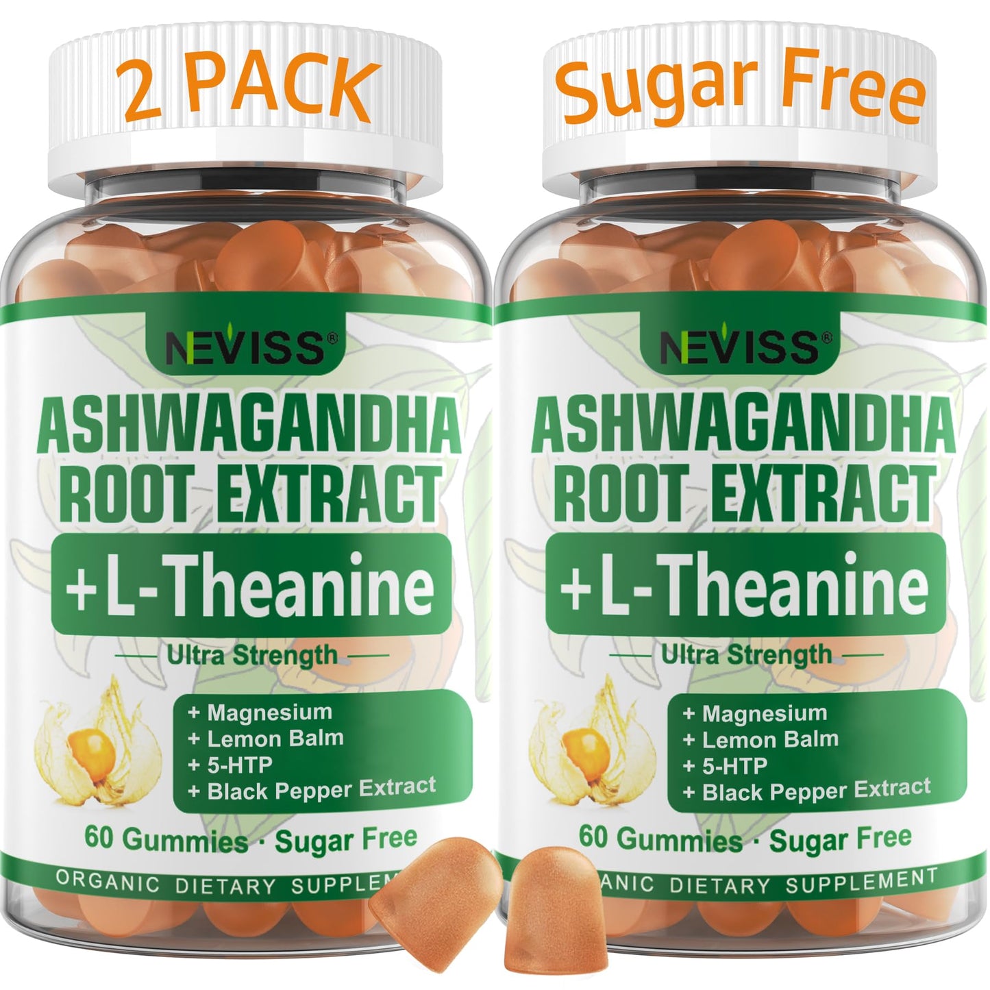NEVISS Ashwagandha Gummies 2000mg, Feel Refreshed, Plus Proprietary Blend with L-Theanine, 5-HTP, Lemon Balm, Magnesium for Calm, Zzzs & Relaxation Support, 120 Count - Maple Wellness Supplements