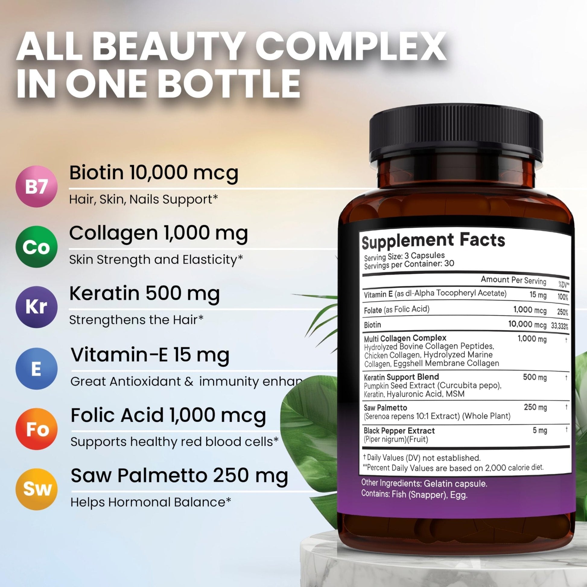 NEW AGE Biotin Collagen Keratin Hyaluronic Acid - 50,000mcg Hair Growth Vitamins for Men and Women, Nails, Hair, Skin Vitamins and DHT Blocker with Vitamin E Folic - Maple Wellness Supplements