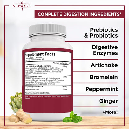 NEW AGE Digestive Enzymes for Gut Health - Probiotic Multi Enzymes with Prebiotics and Probiotics with Lipase for Women and Men for Digestive Health, - Maple Wellness Supplements