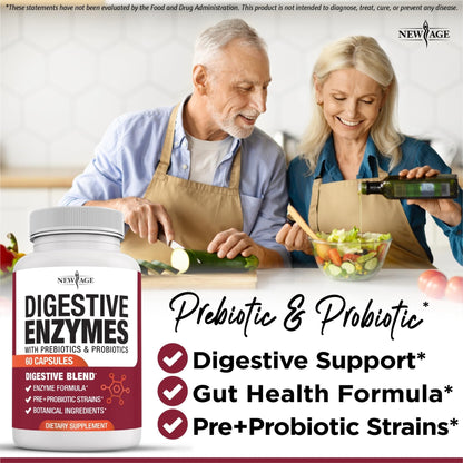 NEW AGE Digestive Enzymes for Gut Health - Probiotic Multi Enzymes with Prebiotics and Probiotics with Lipase for Women and Men for Digestive Health, - Maple Wellness Supplements