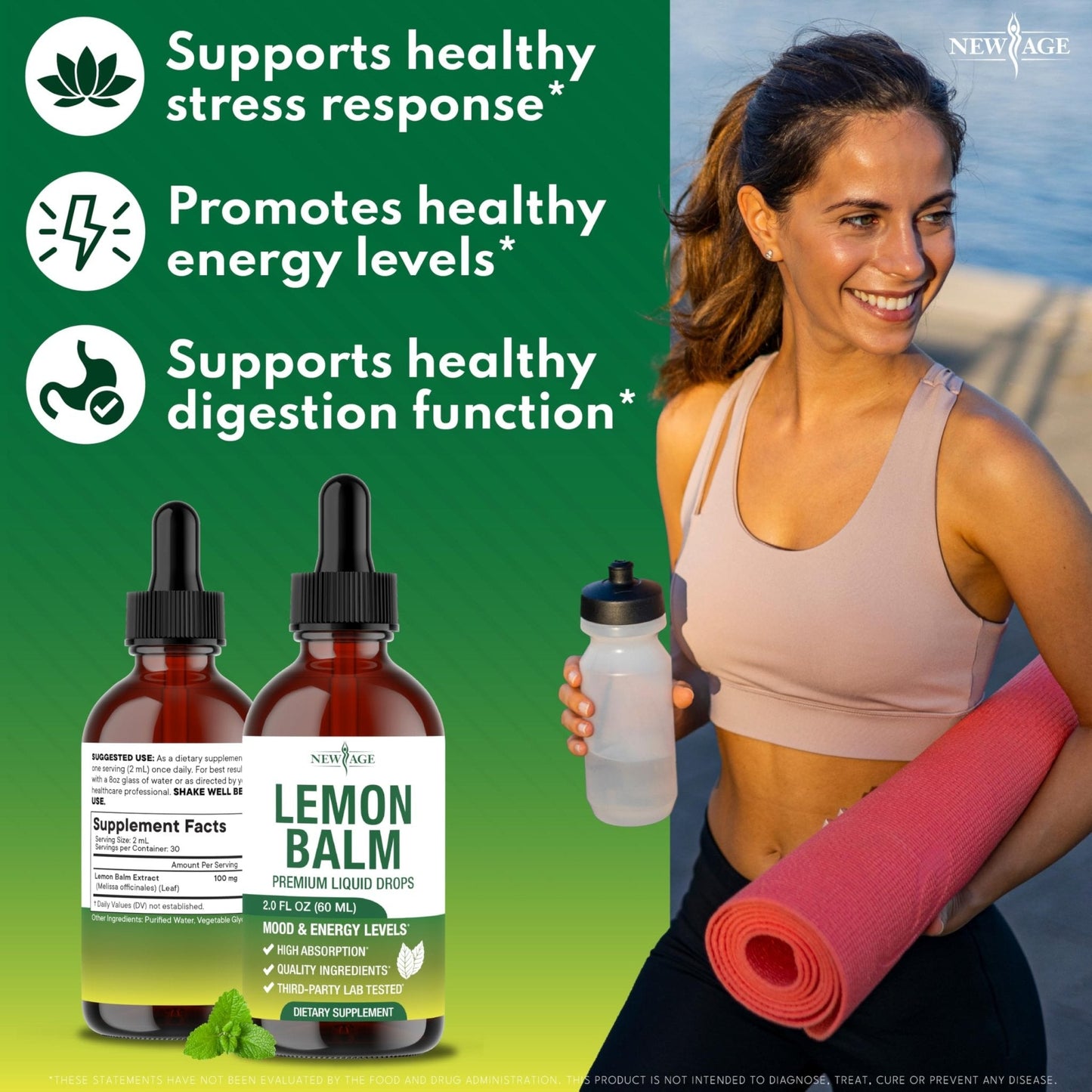 NEW AGE Lemon Balm Tincture - Mood Support Supplement - Lemon Balm Leaf Extract Drops - Vegan, Sugar & Alcohol-Free Calming Supplement - 4 fl oz - Maple Wellness Supplements