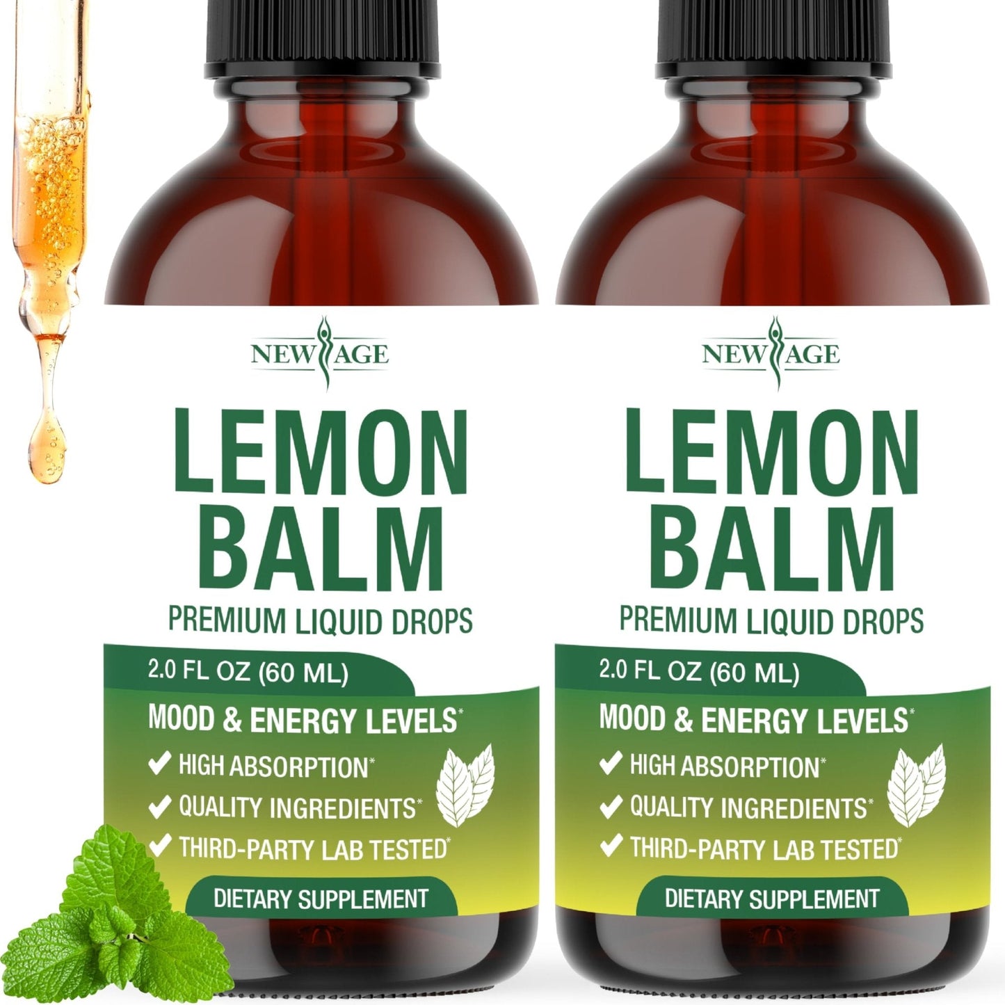 NEW AGE Lemon Balm Tincture - Mood Support Supplement - Lemon Balm Leaf Extract Drops - Vegan, Sugar & Alcohol-Free Calming Supplement - 4 fl oz - Maple Wellness Supplements