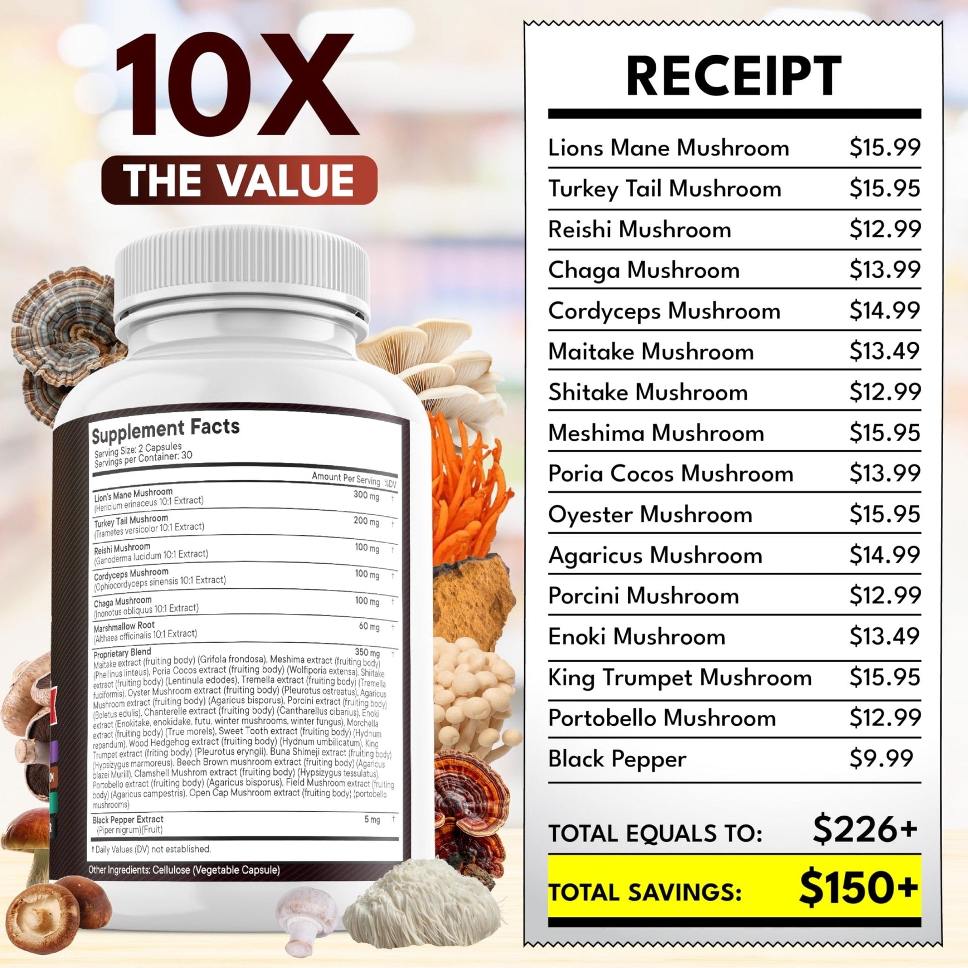 NEW AGE Lions Mane Mushroom Supplement with Turkey Tail Reishi Cordyceps Chaga with Marshmallow Root - 120 Count - Maple Wellness Supplements