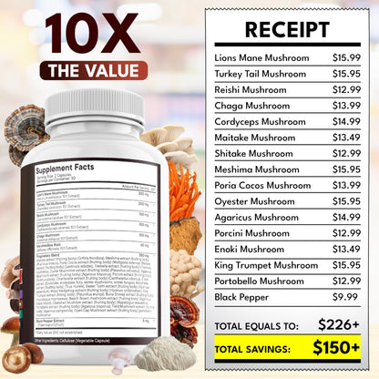 NEW AGE Lions Mane Mushroom Supplement with Turkey Tail Reishi Cordyceps Chaga with Marshmallow Root - 120 Count - Maple Wellness Supplements