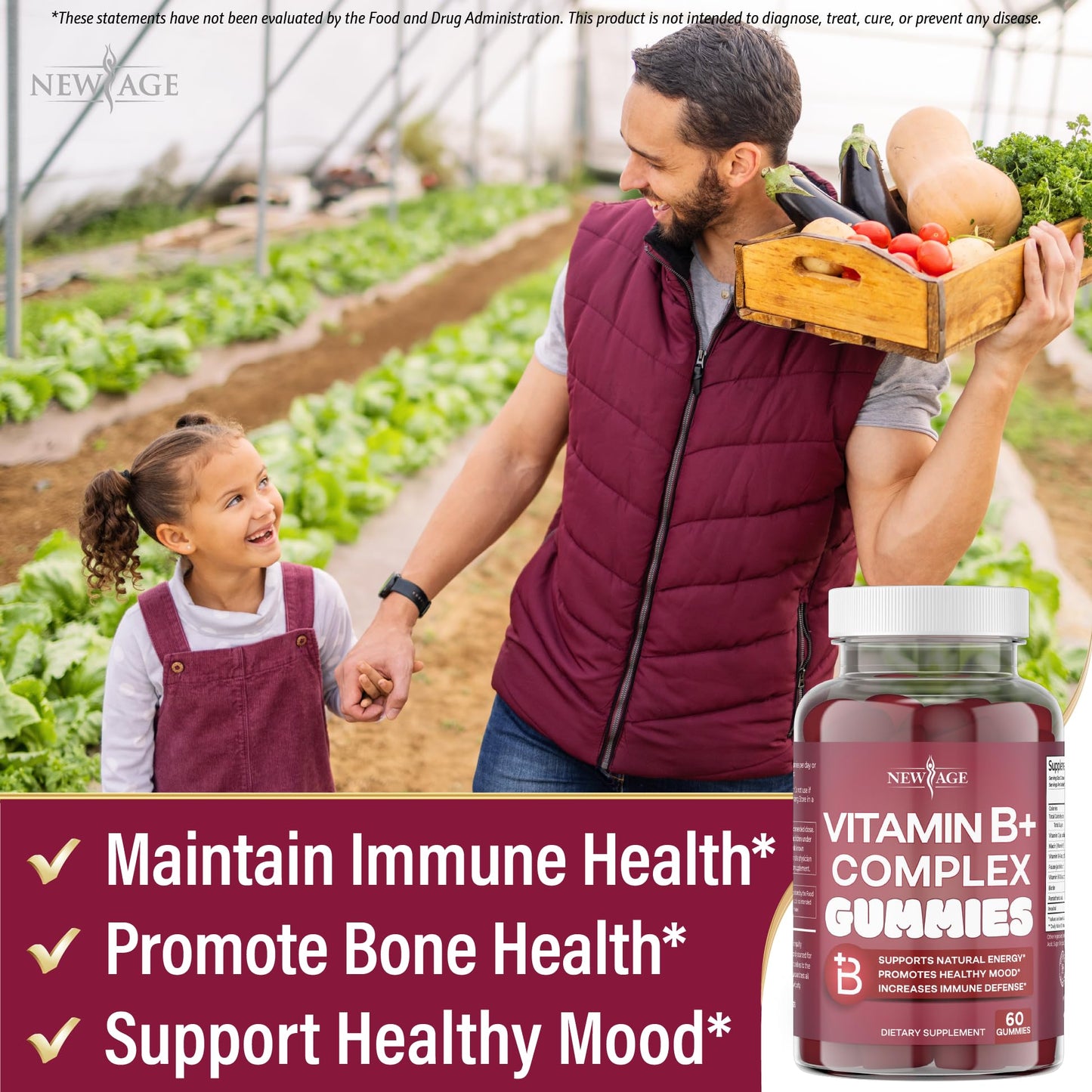 NEW AGE Vitamin B Complex Gummies with Vitamin B3, B6, & B12 – with Biotin, Folic Acid & Vitamin C – Gluten-Free, Vegan - Maple Wellness Supplements