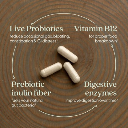 New Chapter All-Flora Enzyme Complex with Probiotics Relieves Bloating & Gas - Clinical-Strength Digestive Enzymes + Ultra-Concentrated Probiotics + Fermented Vitamin B12, 90 Vegan Capsules - Maple Wellness Supplements