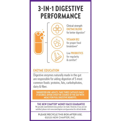 New Chapter All-Flora Enzyme Complex with Probiotics Relieves Bloating & Gas - Clinical-Strength Digestive Enzymes + Ultra-Concentrated Probiotics + Fermented Vitamin B12, 90 Vegan Capsules - Maple Wellness Supplements
