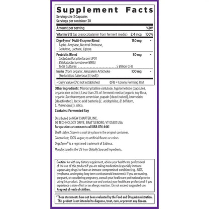 New Chapter All-Flora Enzyme Complex with Probiotics Relieves Bloating & Gas - Clinical-Strength Digestive Enzymes + Ultra-Concentrated Probiotics + Fermented Vitamin B12, 90 Vegan Capsules - Maple Wellness Supplements