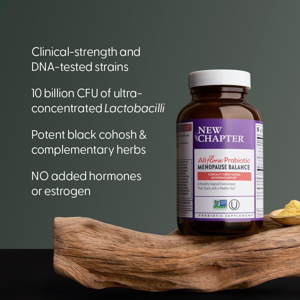 New Chapter All-Flora Probiotic Menopause Balance, Ultra-Concentrated Probiotics for Women with Black Cohosh for Menopause Hot Flashes, 100% Vegan, 30 Vegan Capsules - Maple Wellness Supplements
