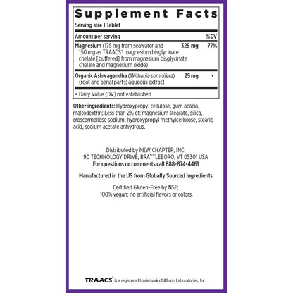 New Chapter Magnesium + Ashwagandha Supplement, 325 mg with Magnesium Glycinate for Muscle Relaxation & Recovery, Heart, Nerve & Bone Health, 2.5X Absorption - Maple Wellness Supplements
