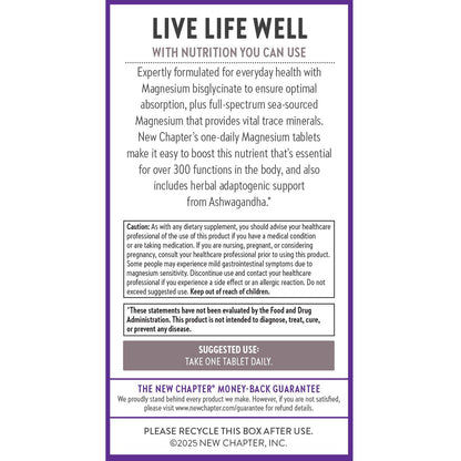 New Chapter Magnesium + Ashwagandha Supplement, 325 mg with Magnesium Glycinate for Muscle Relaxation & Recovery, Heart, Nerve & Bone Health, 2.5X Absorption - Maple Wellness Supplements