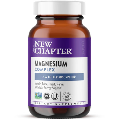 New Chapter Magnesium Complex Supplement, 325mg with Magnesium Glycinate + Sea-Sourced + Fermented Forms for Heart, Bone, Nerve, Muscle & Cellular Energy, 100% Vegan, 60 Tablets - Maple Wellness Supplements