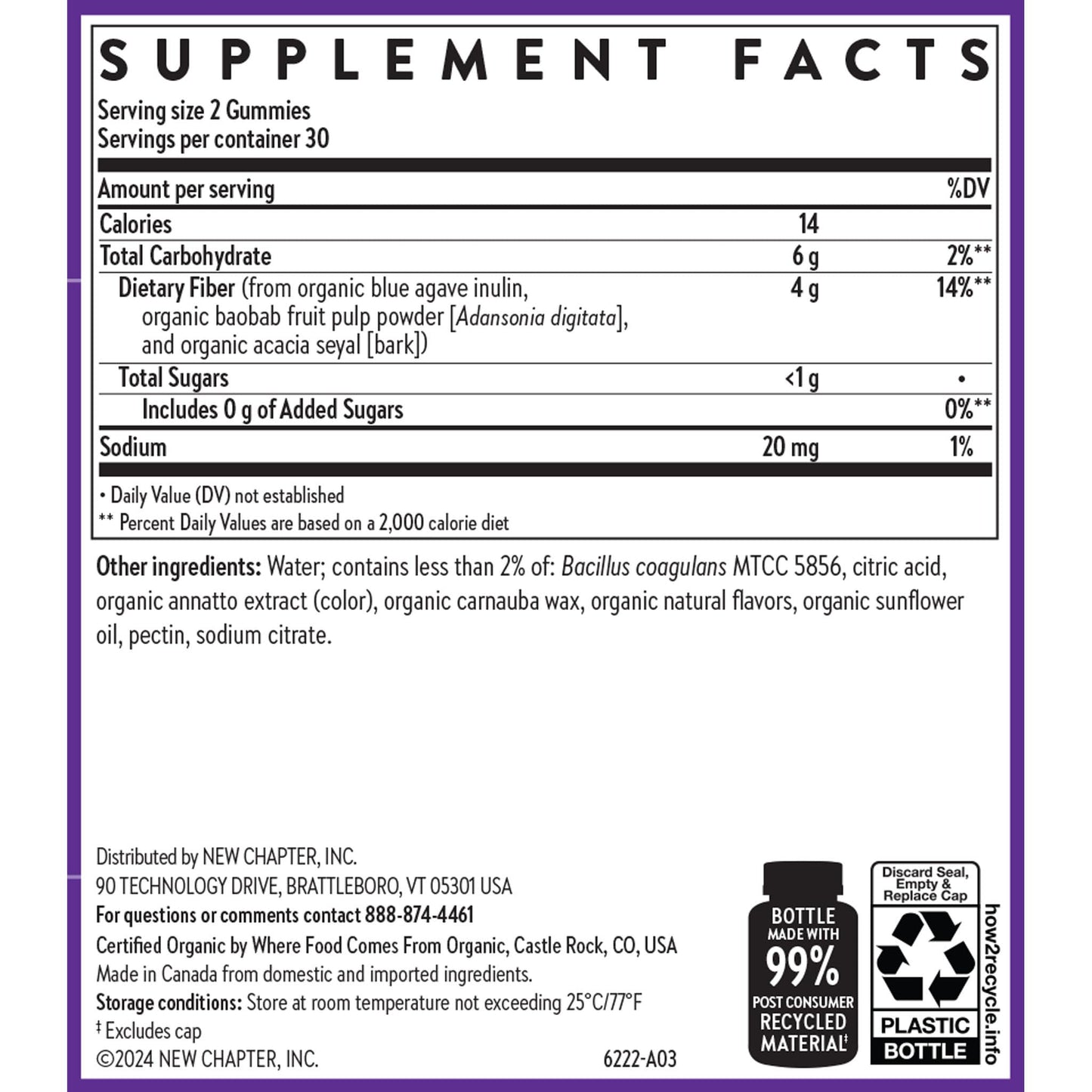 New Chapter Organic Fiber Gummies for Adults & Kids (Age 4+), Plant-Based Prebiotic Fiber for Digestive Health, Vegan, Non-GMO, USDA Organic - Maple Wellness Supplements