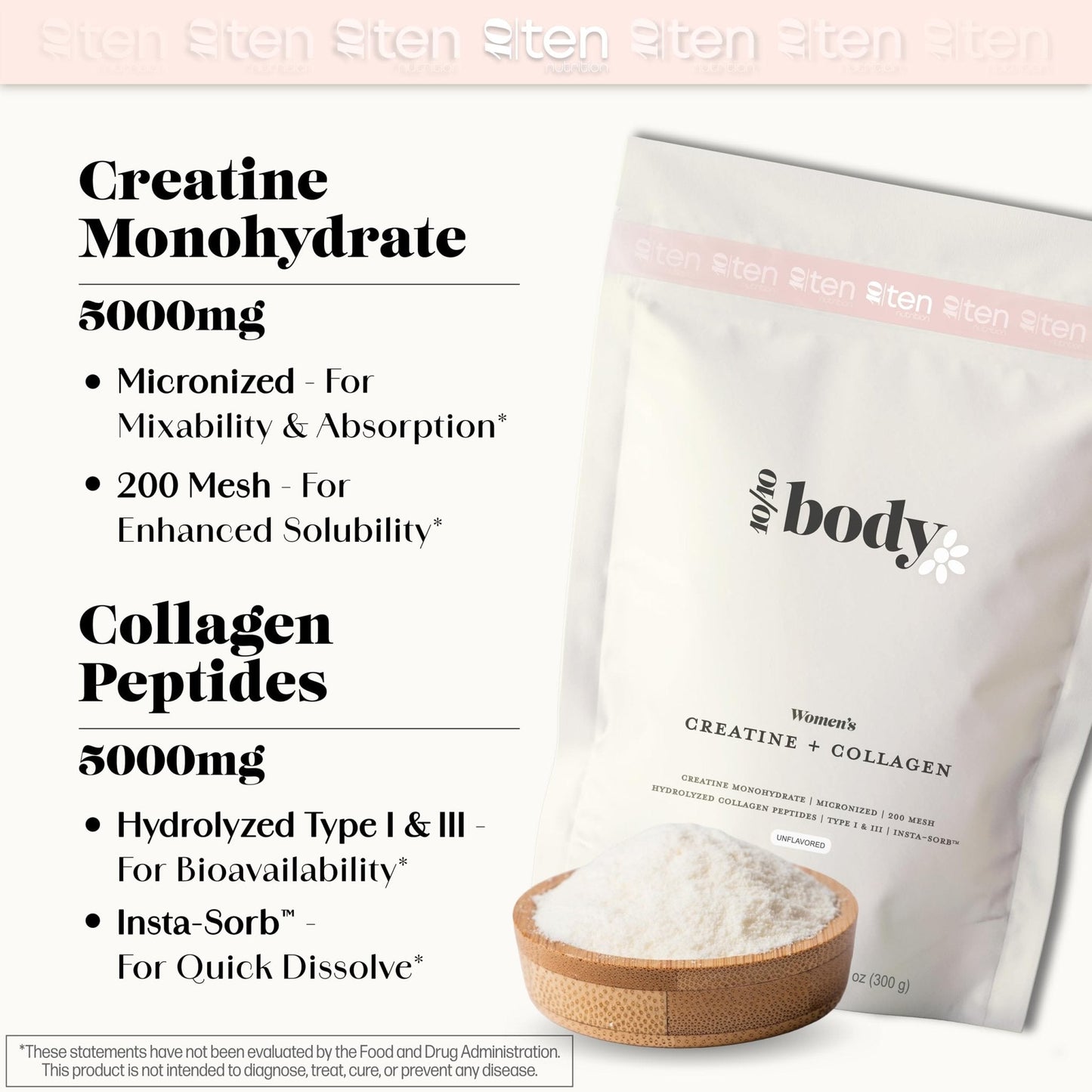 New - Creatine + Collagen for Women – Supports Lean Muscle Growth & Development, Booty Gain, Energy & Recovery – 5g Creatine Monohydrate Plus 5000mg Collagen Peptides Combo – Unflavored, 30 Servings - Maple Wellness Supplements