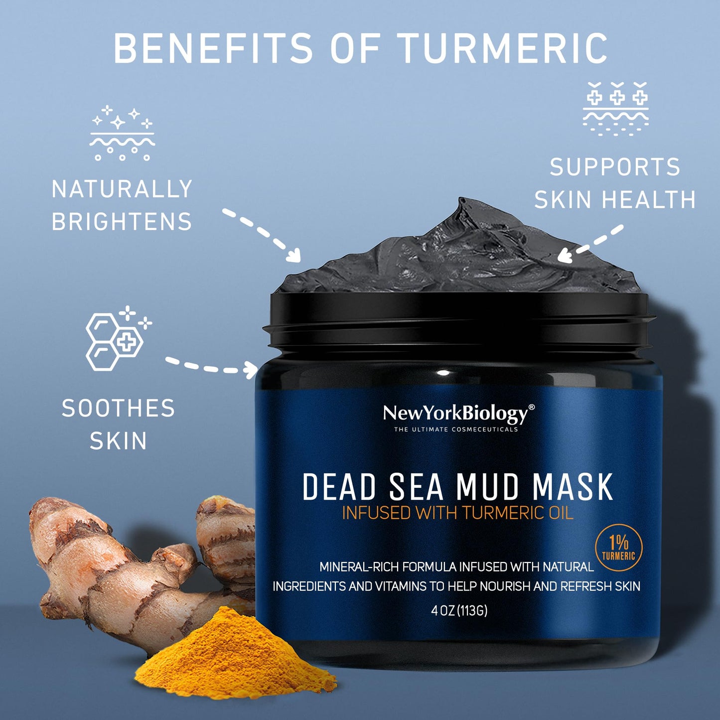 New York Biology Dead Sea Mud Mask for Face and Body | with Turmeric Oil | Spa Quality Pore Refiner for Oily Skin | Natural Skincare for Women & Men - Maple Wellness Supplements