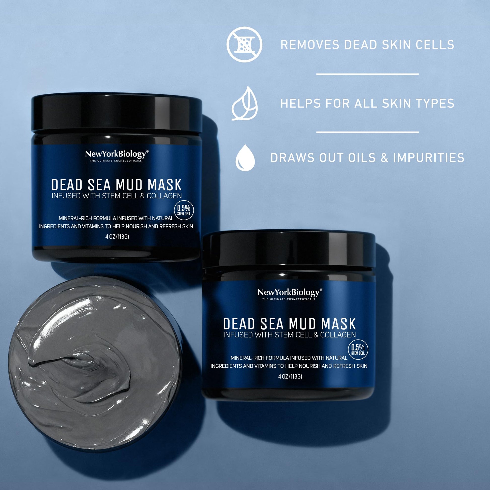 New York Biology Dead Sea Mud Mask for Face, Body | with Stem Cell and Collagen | Spa Quality Pore Refiner for Oily Skin - Maple Wellness Supplements