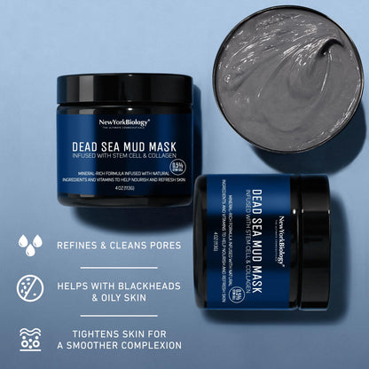 New York Biology Dead Sea Mud Mask for Face, Body | with Stem Cell and Collagen | Spa Quality Pore Refiner for Oily Skin - Maple Wellness Supplements