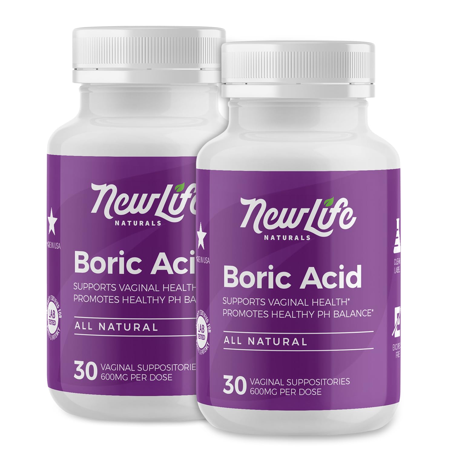 NewLife Naturals Boric Acid Suppositories for Women - 600mg | pH Balance Pills | Feminine Care | 2 Pack (60 Capsules) | Made in USA - Maple Wellness Supplements