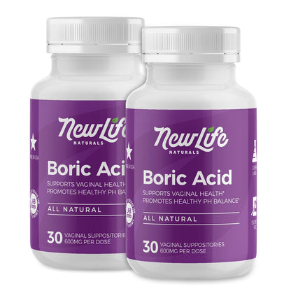 NewLife Naturals Boric Acid Suppositories for Women - 600mg | pH Balance Pills | Feminine Care | 2 Pack (60 Capsules) | Made in USA - Maple Wellness Supplements
