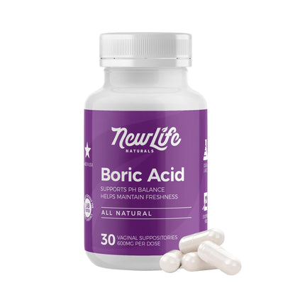 NewLife Naturals - Boric Acid Suppositories for Women pH Balance Pills - 600mg - Feminine Care - Vaginal Odor Itching Discharge BV | Made in USA | 30 Capsules - Maple Wellness Supplements