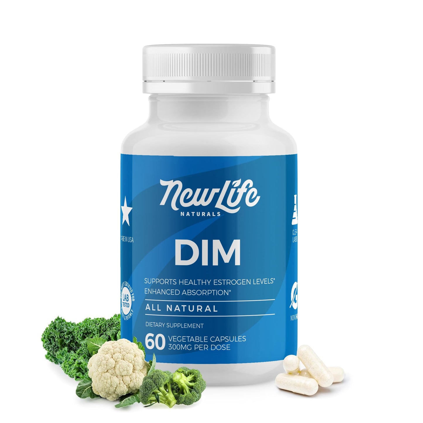 NewLife Naturals DIM Supplement 300mg for Women & Men - Hormonal Acne, Estrogen Balance Pills, Post Menopause Relief | Healthy Estrogen Level | Hormonal Balance - Bioperine | PCOS - 60 Day Supply - Maple Wellness Supplements