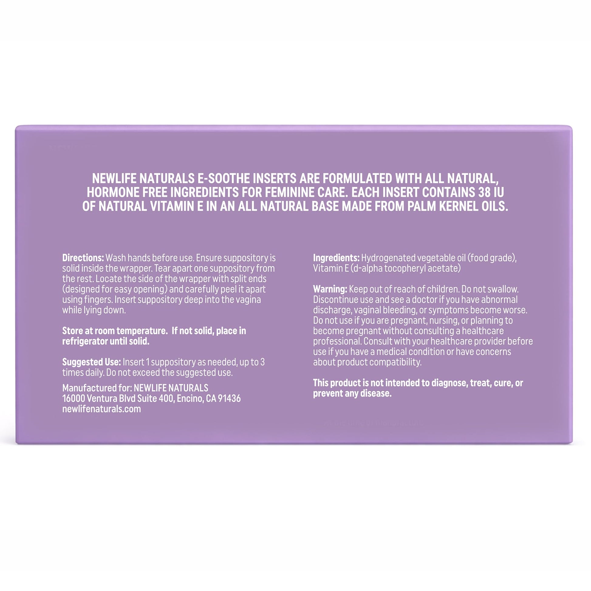 NewLife Naturals Vitamin E Vaginal Suppositories 38IU ESoothe - Moisture & Hydration Support - All Natural Estrogen Free Feminine Care - 24 Inserts - Maple Wellness Supplements