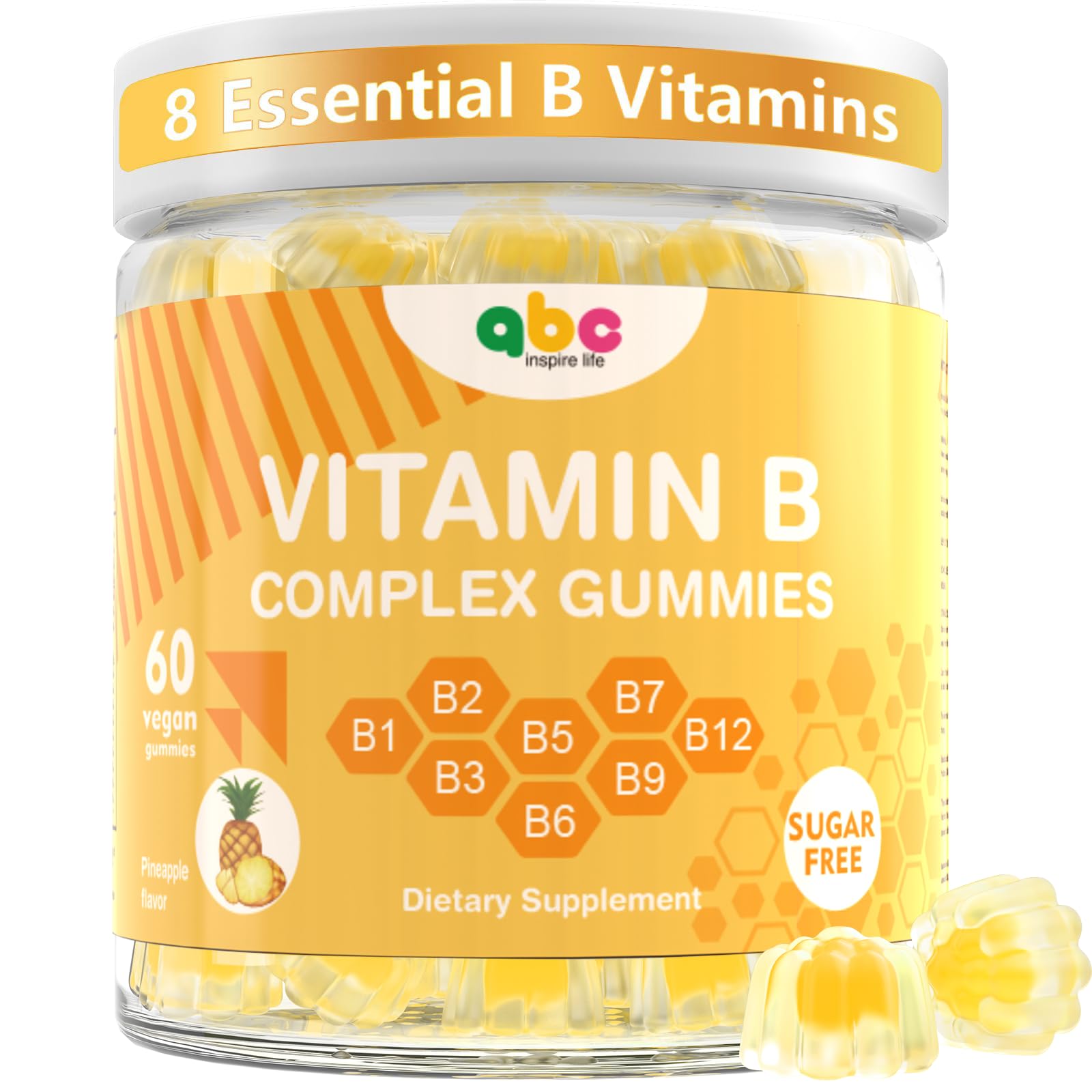 NEWOLITE Vitamin B Complex Gummies for Adult Kid-Pineapple Flavor-Chewable Supplement with 8 Essential B Vitamins - Maple Wellness Supplements