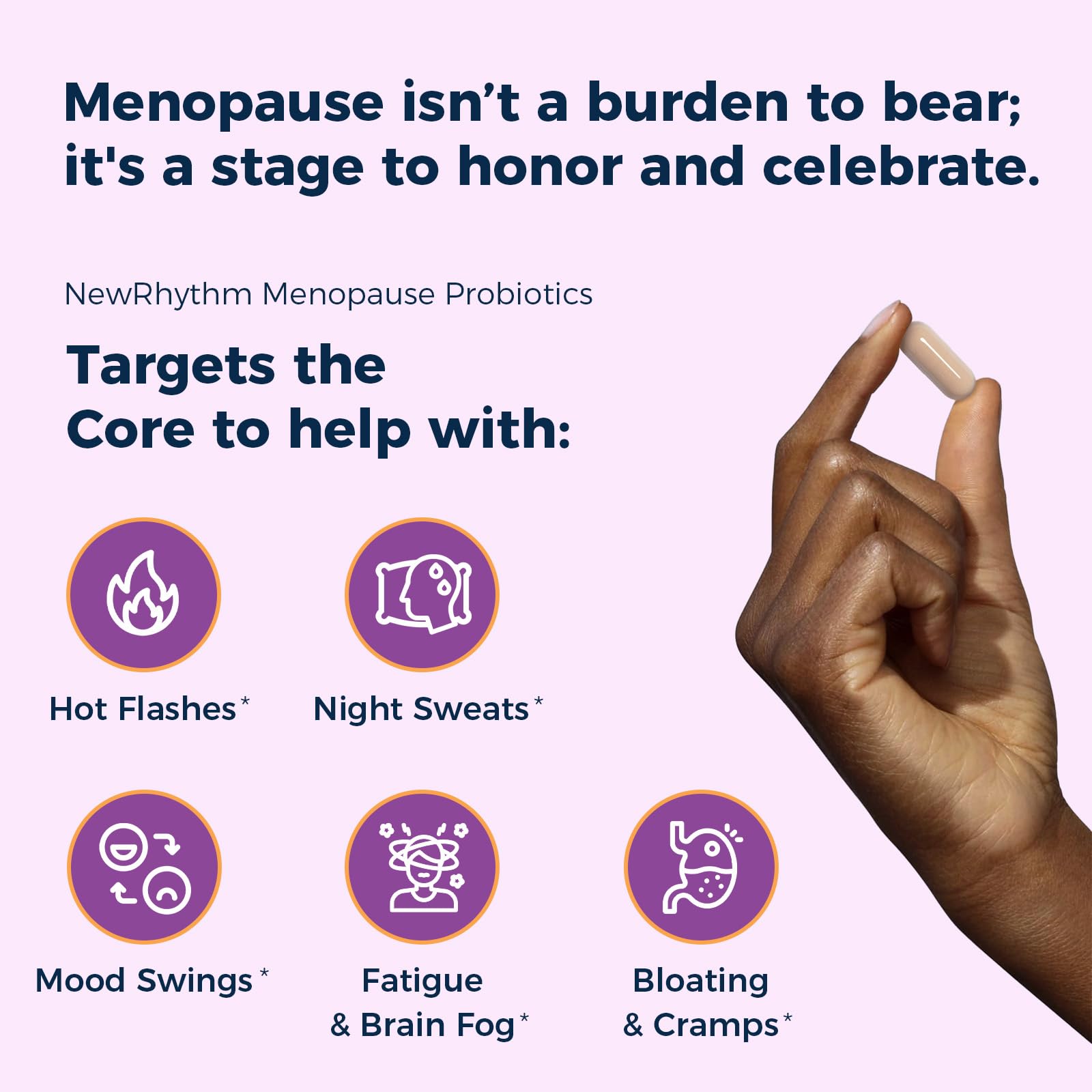NewRhythm Menopause Probiotics for Women, 7-in-1 Relief, Prebiotics, Black Cohosh Trans-Resveratrol Chasteberry Red Clover Dong Quai, Hot Flashes Night Sweats, No Soy, No Estrogen, 30 Ct - Maple Wellness Supplements
