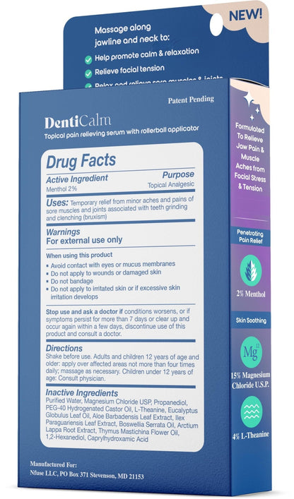 nfuse DentiCalm Soothing Pain Relief for Teeth Grinding and Jaw Clenching (Bruxism), for Jaw, Head and Neck Pain, Stiffness and Tension, Nightguard Discomfort Relief, 0.47 OZ - Maple Wellness Supplements