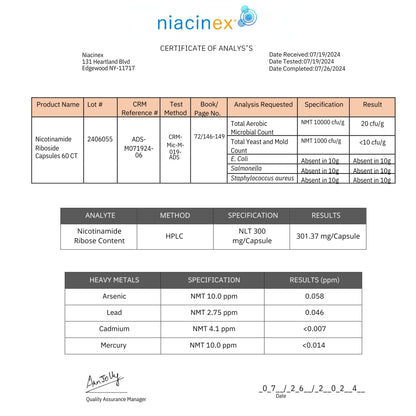 Niacinex NAD+ Supplement - 600mg Pure Nicotinamide Riboside (NR) - Healthy Aging, Mental Clarity & Energy Booster - Cell Regeneration Supplements for Women and Men - 60 NAD Plus Capsules - Made in USA - Maple Wellness Supplements