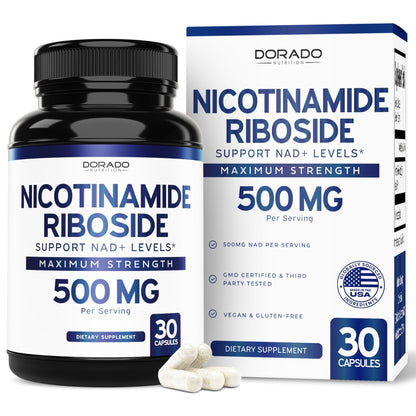 Nicotinamide Riboside 500mg (30 Count) NAD Supplement - NR Supplement For Women & Men to Support NAD+ Levels - NAD Booster - Third Party Tested - Vegan Safe, Non GMO & USA Made (30 Capsules) - Maple Wellness Supplements