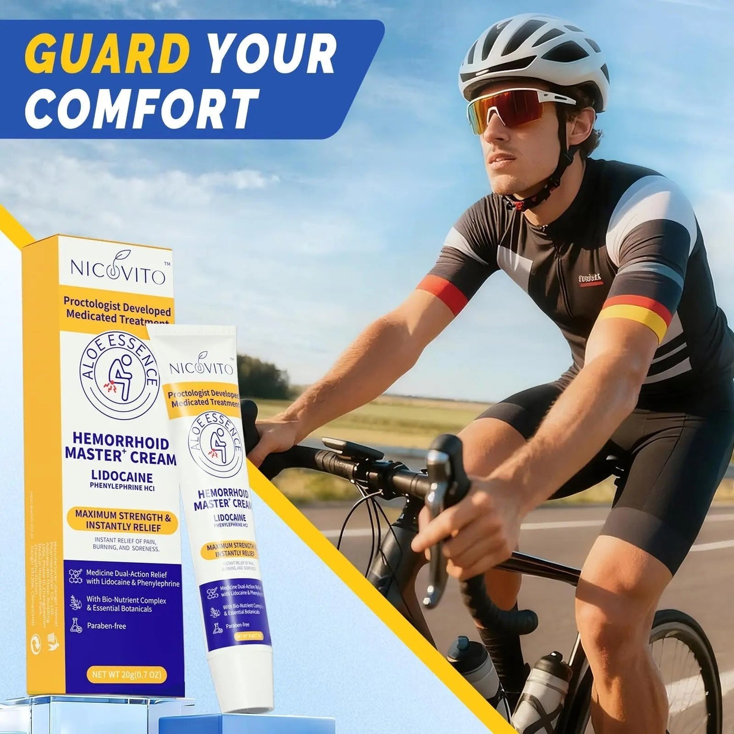 NICOVITO Hemorrhoid & Fissure Treatment Cream, 4% Lidocaine & Phenylephrine HCl Ointment, Maximum Strength Fast Relief for Pain, Itching & Swelling, External Use (0.7 oz) - Maple Wellness Supplements