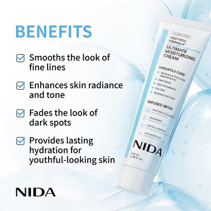NIDA Youthful Formula™ Ultimate Moisturizing Cream | Centella Asiatica, Niacinamide, Hyaluronic Acid, Collagen | Wrinkles, Fine Lines - Maple Wellness Supplements